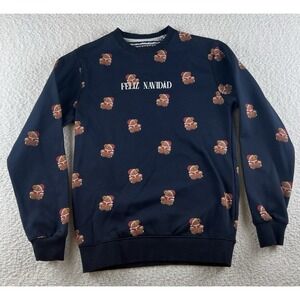 RICKY SINGH Denim & Flower Christmas Sweatshirt Santa Teddy Bears Navy Med